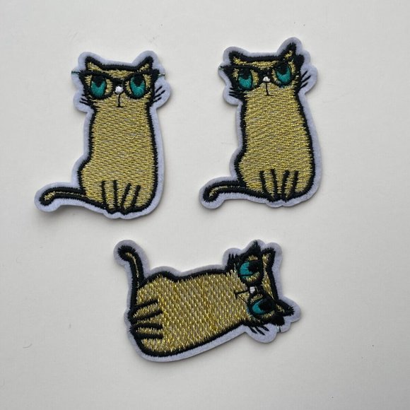 Cat Patches Iron On Embroidery Gold Tone Patches for Clothes Craft Lot of 3 - Picture 5 of 10